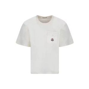 Moncler Tweed Pocket White T-Shirt , White , Dames , Maat: S
