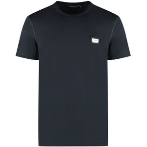 Dolce & Gabbana - T-shirt - Blauw - 100% Katoen - Ronde Hals - Korte Mouwen - Zilveren Logo