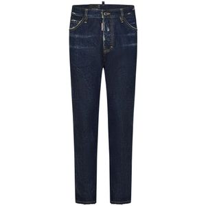 Dsquared2 Blauwe Jeans met Rood Logo Label , Blue , Heren , Maat: L