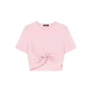 Versace Logo Borduurwerk Cropped T-Shirt , Pink , Dames , Maat: XS