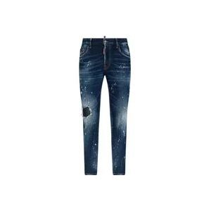 Dsquared2 Blauwe Slim Fit Gebruikte Wassing Jeans , Blue , Heren , Maat: XS