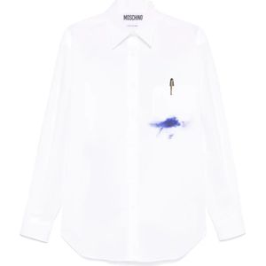 Moschino, Dames, Blouses & Shirts, Blauw, Maat: 2XS Katoen,