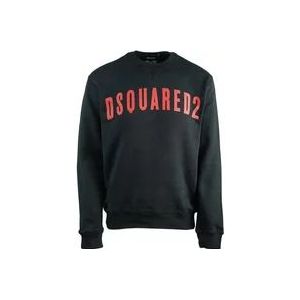 Dsquared2 Zwart Logo Sweatshirt Italiaanse Stof , Black , Heren , Maat: S