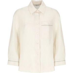 Peserico, Dames, Blouses & Shirts, Beige, Maat: S Linnen,