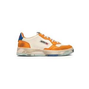 Autry Versleten Oranje en Witte Sneakers met Blauwe Hiel , Multicolor , Heren , Maat: 42 EU