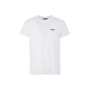 Balmain Klassieke Fit Flock T-Shirt , White , Heren , Maat: XL