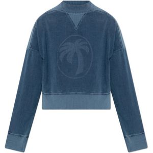 Palm Angels, Dames, Sweatshirts & Hoodies, Blauw, Maat: XS Katoen,