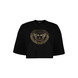 Versace Medusa T-shirt Zwart Korte Mouw , Black , Dames , Maat: 3XS