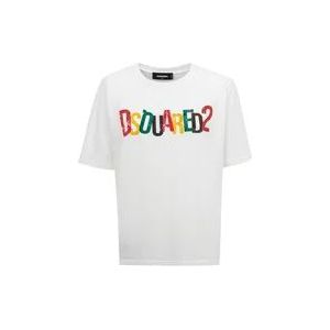 Dsquared2 Multicolor Logo T-Shirt , White , Dames , Maat: M