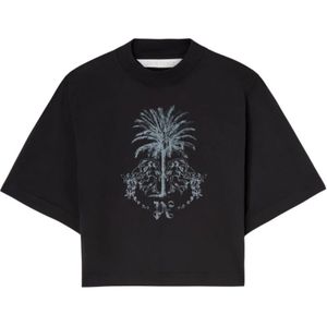 Palm Angels, Dames, Tops, Zwart, Maat: L Katoen,