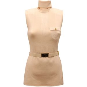 Elisabetta Franchi, Dames, Truien, Beige, Maat: 2XL Zijde,