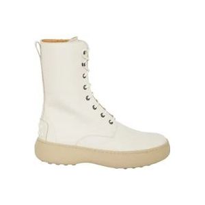 Tod's Crèmekleurige Leren Veterschoenen , White , Dames , Maat: 37 EU