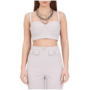 Elisabetta Franchi, Dames, Tops, Grijs, Maat: L Poliester,