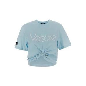 Versace Katoenen T-shirt met korte mouwen , Blue , Dames , Maat: 2XS