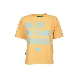 Dsquared2 Bedrukt T-shirt, Regular Fit , Yellow , Dames , Maat: XS