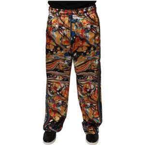 Dolce & Gabbana - Multicolor Marble Satin Tracksuit Broek - Veelkleurig - Polyester