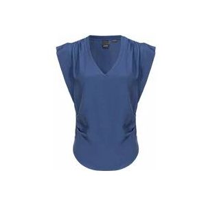 Pinko Blauwe zijden blouse met V-hals , Blue , Dames , Maat: XS