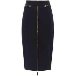 Elisabetta Franchi - Zwarte Elegante Rok - Midi - Polyester