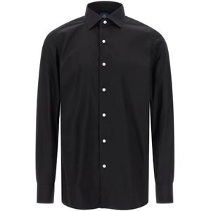 Finamore, Heren, Overhemden, Zwart, Maat: S Katoen,