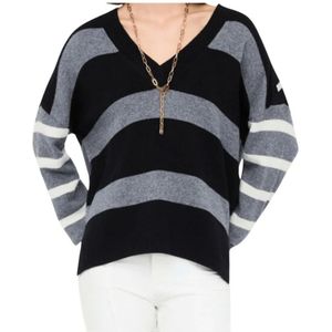 Liu Jo - V-hals Trui - Zwart - Wol - Gestreepte Wol