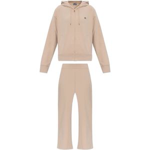 Emporio Armani - EA7 - Trainingspak - Beige - Dames - Katoen met Capuchon en Zakken