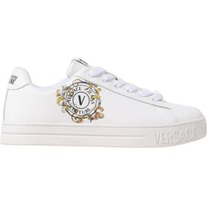 Versace Jeans Couture - Sneakers - Wit - Leer - Decoratief V-logo in Goud en Zwart