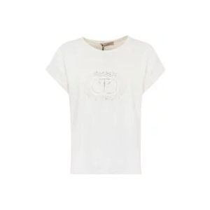 Twinset Wit Katoenen T-shirt met Kant Logo , White , Dames , Maat: XS