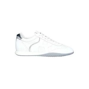 Hogan Witte leren sneakers met gelamineerde inzetstukken en golvende zijverf , White , Dames , Maat: 35 1/2 EU