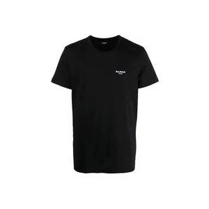 Balmain Flock T-shirt Zwart/Wit , Black , Heren , Maat: S