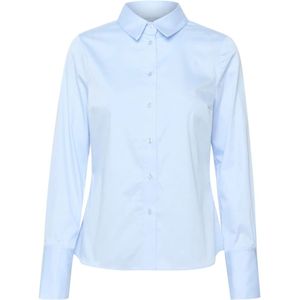 InWear - Klassieke Blouse - Blauw - Katoen - Getailleerde Slanke Pasvorm