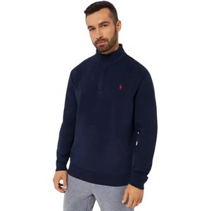 Ralph Lauren - Sweatshirt - Blauw - Katoen - Hoge Kraag met Drukknoopsluiting