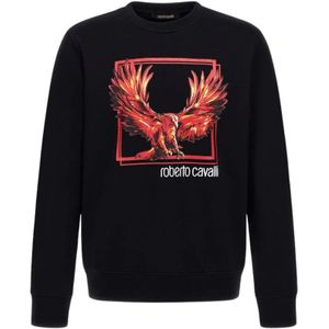 Roberto Cavalli, Heren, Sweatshirts & Hoodies, Zwart, Maat: S Katoen,
