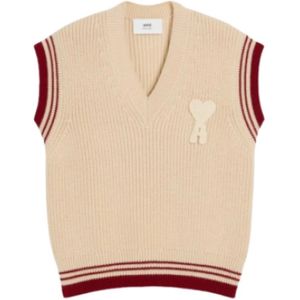Ami Paris - Lente-Zomer 2025 - Mouwloos V-hals Knitwear - Beige - Wol