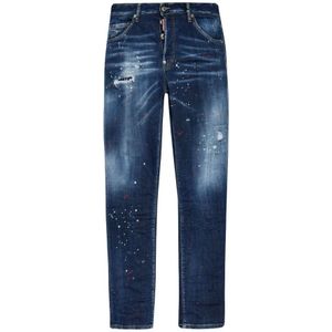 Dsquared2 Indigo Verfspat Jeans Distressed Design , Blue , Heren , Maat: S