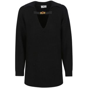 Elisabetta Franchi, Dames, Truien, Zwart, Maat: XS