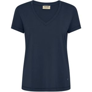 Mos Mosh - Mmdala V-Ss Basic Tee - Blauw - Dames - Korte Mouwen