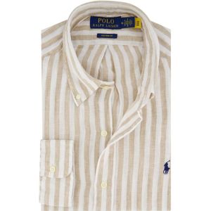 Polo Ralph Lauren - Overhemd - Beige Wit - Linnen - Lange Mouw