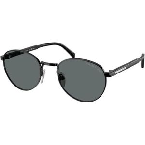 Prada - PR B51S - Zonnebril - Zwart - Ronde Metalen Frame - Polariseerde Lenzen