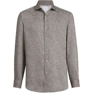 Brunello Cucinelli, Heren, Overhemden, Grijs, Maat: XL Linnen,