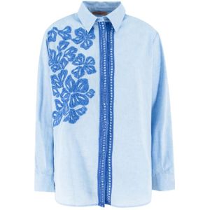Ermanno Scervino, Dames, Blouses & Shirts, Blauw, Maat: S Linnen,