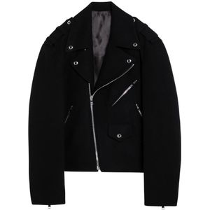 Balmain Biker Leren Jas , Black , Heren , Maat: L