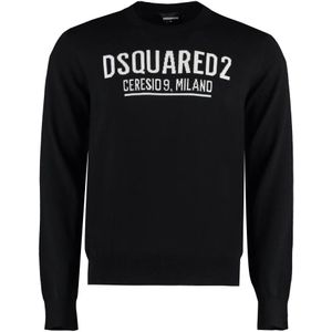 Dsquared2, Heren, Sweatshirts & Hoodies, Zwart, Maat: L Wol,