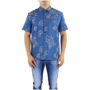 Olaf Hussein, Heren, Overhemden, Blauw, Maat: M Denim,