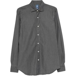 Finamore, Heren, Overhemden, Grijs, Maat: L Katoen,