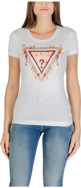 Guess - Dames-T-shirt - Lichtblauw - Triangle Flowers