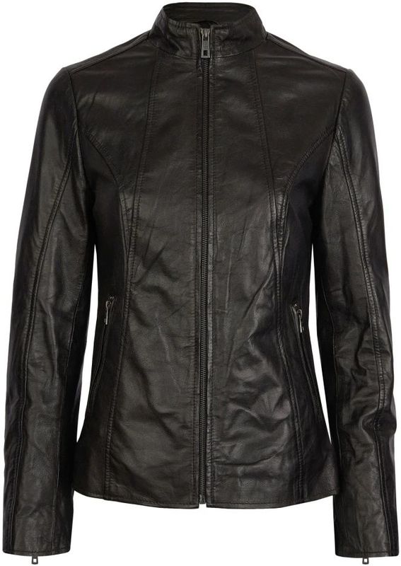 Bugatti - Leren Jas - Zwart - Dames - Elegante Leren Jas met Opstaande Kraag