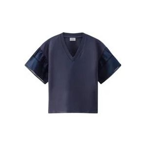 Woolrich Katoenen T-shirt met Pofmouwen en Uitzicht op het Meer , Blue , Dames , Maat: XS