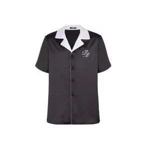 Balmain PB Signature satijnen korte mouwen shirt , Black , Heren , Maat: 3XL