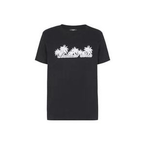 Balmain T-shirt met palmboom handtekeningprint , Black , Heren , Maat: L
