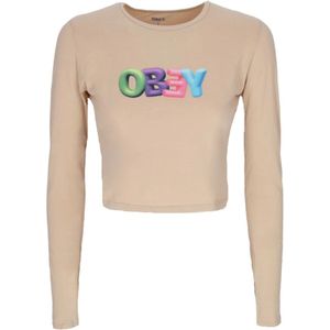 Obey, Dames, Tops, Beige, Maat: S Katoen,